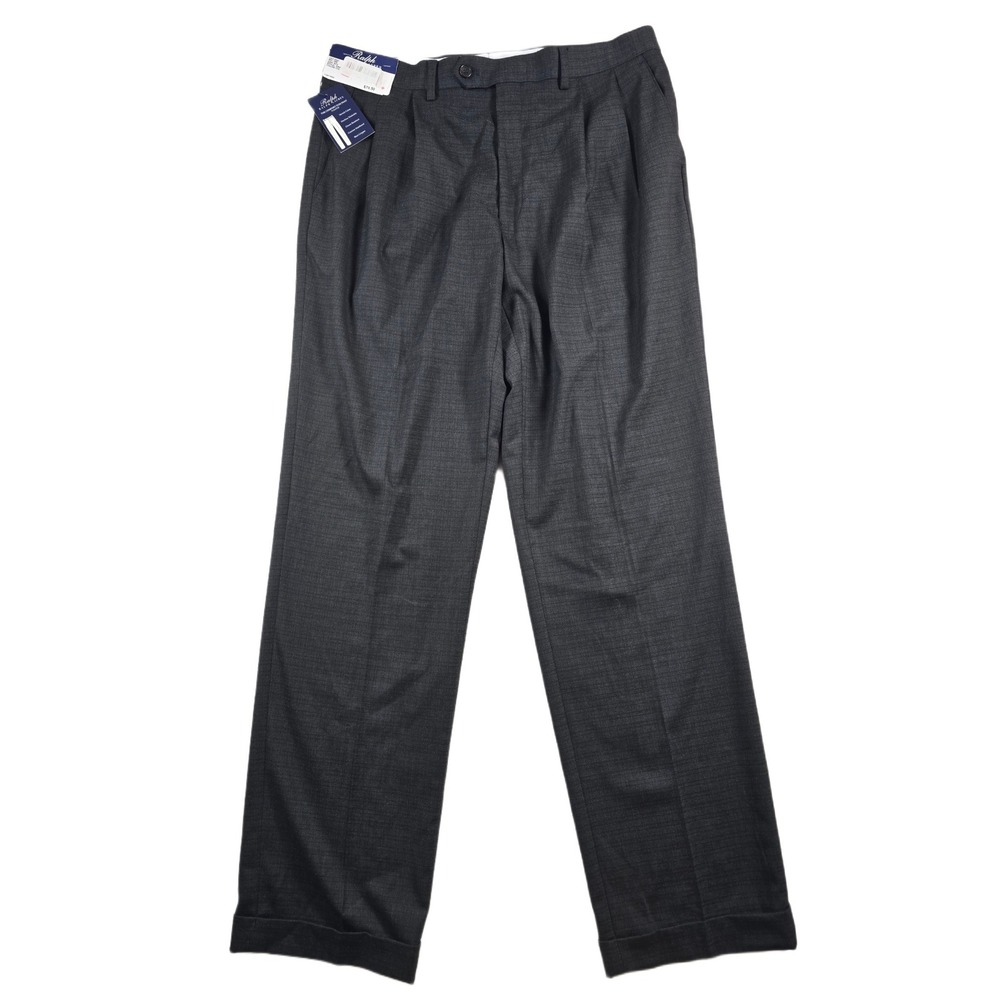 Ralph Lauren Dress Pants Mens 34x32 Gray Stretch Pleated Comfort Flex Cuffed NEW